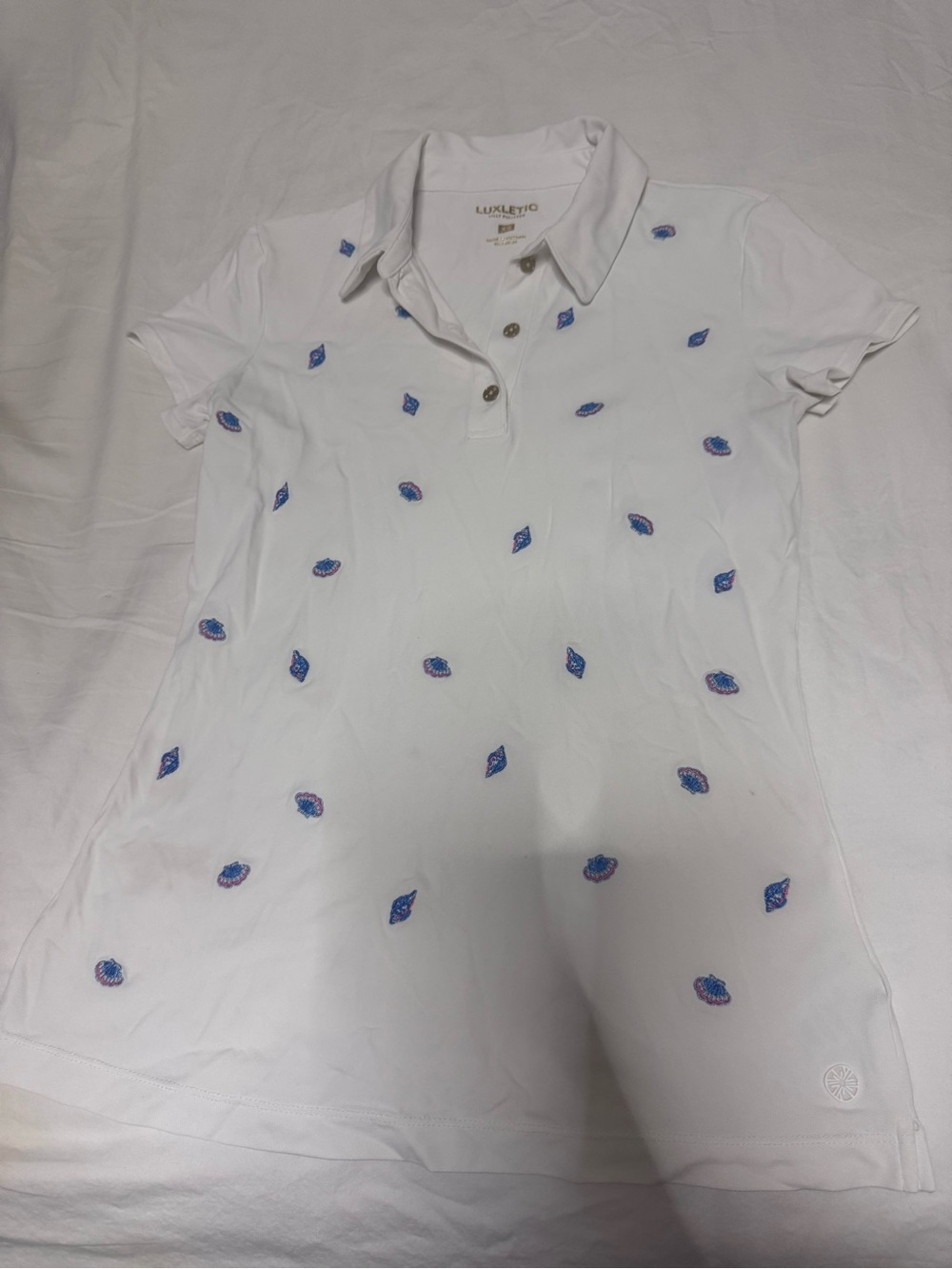 Lilly Pulitzer White Polo with Blue Embroidered Motifs